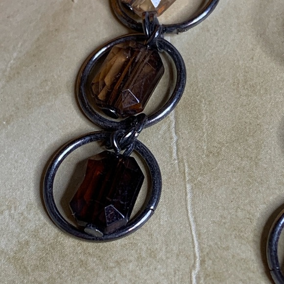 Dark Silver Metal Drop Earrings w/ Beads - Picture 6 of 11